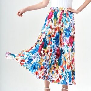 Spense multicolored Pleated Maxi Skirt flowy lightweight Resort Wear summer